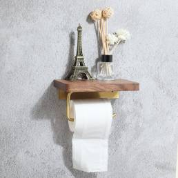 Soporte de papel de baño de madera con soporte de teléfono de inodoro de estante de papel de metal