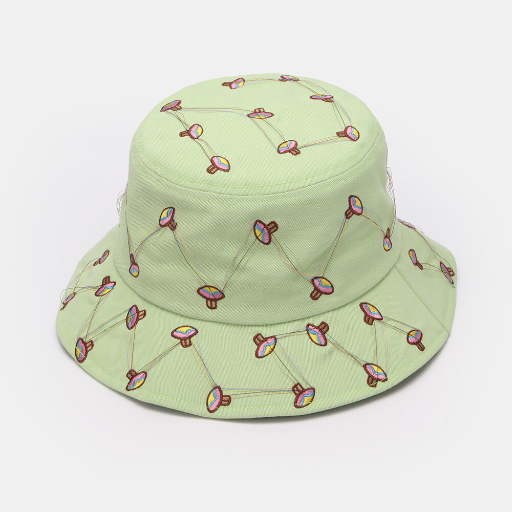 Seta de dibujos animados unisex Patrón Colorful Cubo de sombrilla de moda con bordado de línea Sombrero
