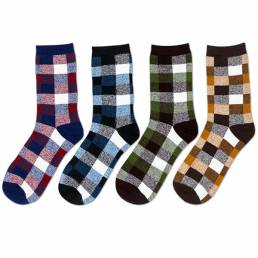 Mens encanto de la manera del color de la tela escocesa de algodón suave transpirable calcetines ocasional