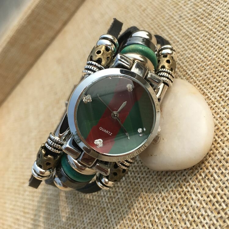 Deffrun Reloj de pulsera de estilo retro para hombre vendimia Reloj de cuarzo de piel de vaca con diamantes de imitación