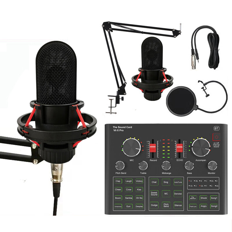 LEORY K20 Condensador Micrófono con V9X PRO Tarjeta de sonido Micrófono Kit para Studio Live DJ Smartphone PC Gaming Kar