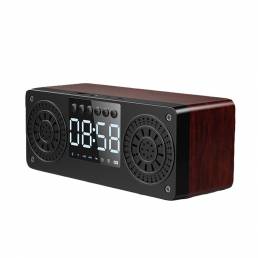 Bluetooth 5.0 Alarma de altavoz de madera Reloj Soporte Tarjeta TF / USB / AUX / FM Radio