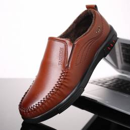 Zapatos informales de negocios con forro cálido de cuero de microfibra con costuras detalladas para hombre Soft
