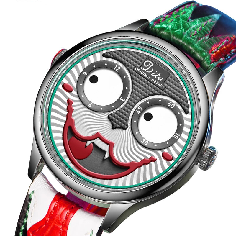 Moda Creativa Joker Dial Cuero / Acero inoxidable Correa Personalidad Aleación Hombres Reloj de cuarzo