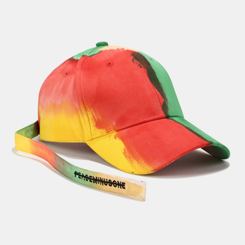 Parasol de béisbol unisex de algodón con efecto tie-dye en contraste de color Sombrero con correa larga