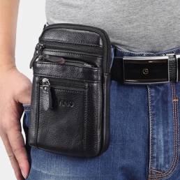Cintura de cuero genuino Bolsa Multi-bolsillo Cinturón Bolsa Teléfono Bolsa Hombro Bolsa Para hombres