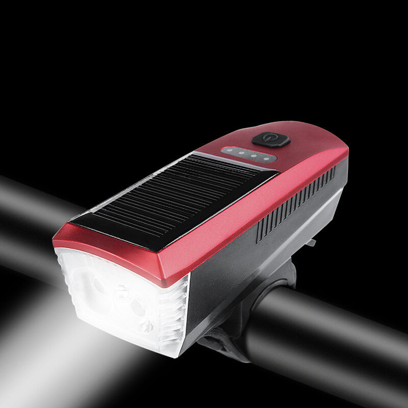 Energía solar recargable USB T6 Luz de bicicleta multifunción 4 modos Impermeable 350LM 120dB Bocina Súper brillante Far