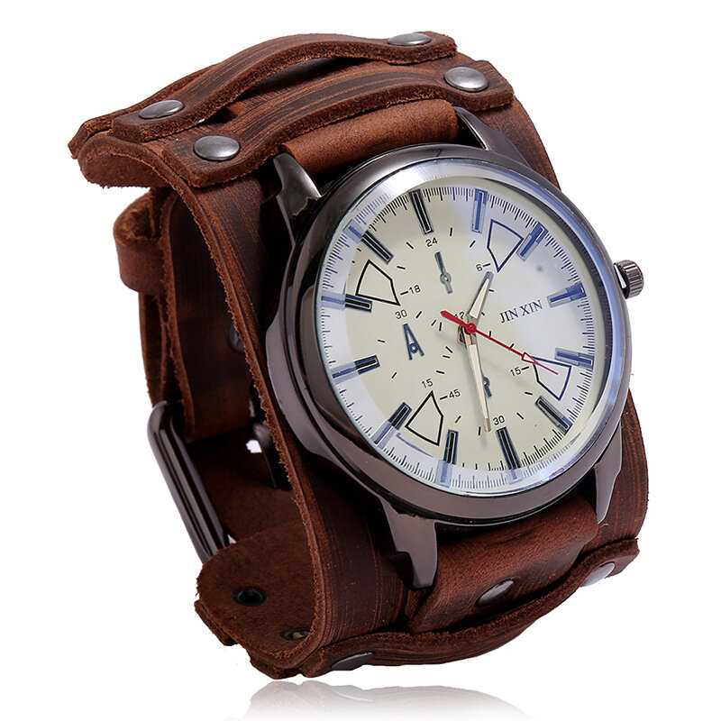 Reloj de estilo militar de cuero de vaca vintage Reloj de cuarzo de banda ajustable para hombres