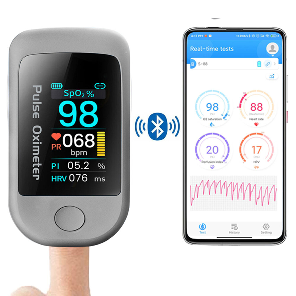 Boxym Smart bluetooth 5.1 Oxímetro de pulso con la yema del dedo HRV Medidor de variabilidad del ritmo cardíaco Monitor