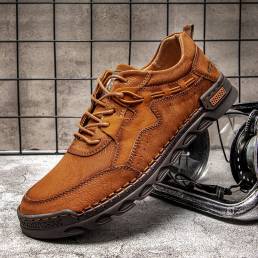 Zapatos casuales con cordones suaves antideslizantes de cuero de microfibra cosidos a mano cómodos para hombres