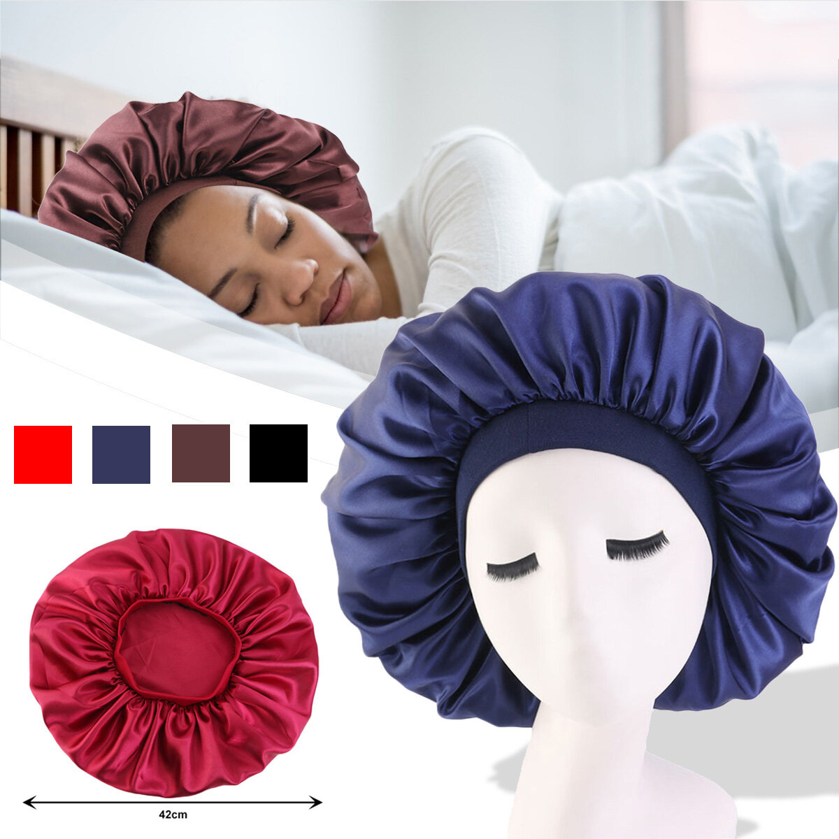 Cubierta ajustable para la cabeza del gorro de noche para dormir Sombrero para Curly Springy Cabello Accesorios de estil