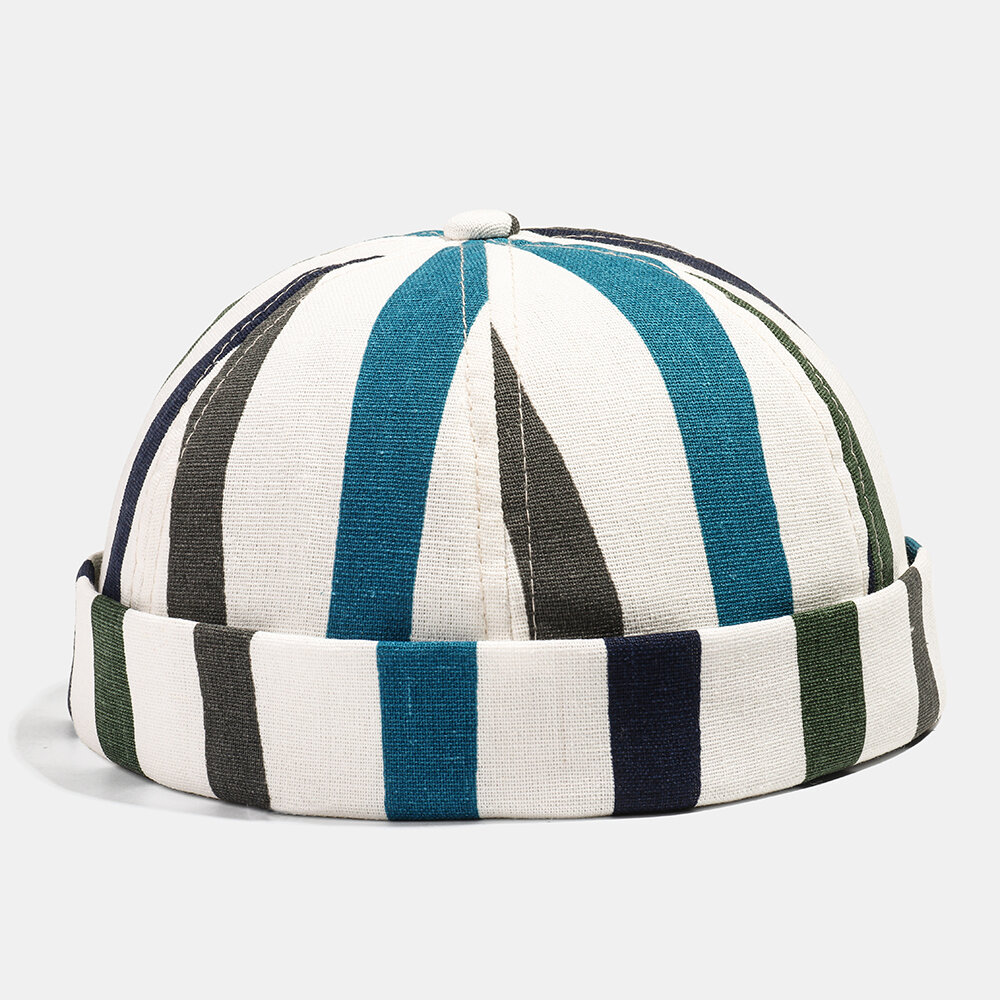 Collrown Stripe Beret Street Trends Melon Cap vendimia Sombreros sin borde de marinero estándar de metal inocente