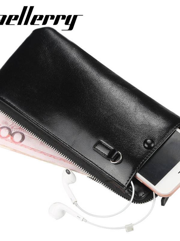 Baellerry Men Faux Leather Long Phone Bolsa Zipper Wallet Card Holder Embragues Bolsa
