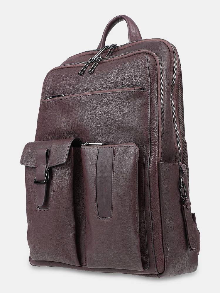 Hombres PU Cuero Gran capacidad Multi-bolsillos Antirrobo Transpirable vendimia 15.6 Inch Laptop Bolsa Mochila de viaje