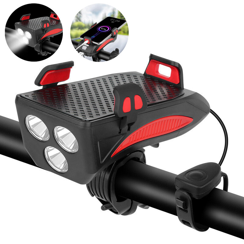 Luz de bicicleta XANES® 4 en 1 400LM + bocina USB Lámpara + retención de teléfono + banco de energía 3 modos LED Faro 5