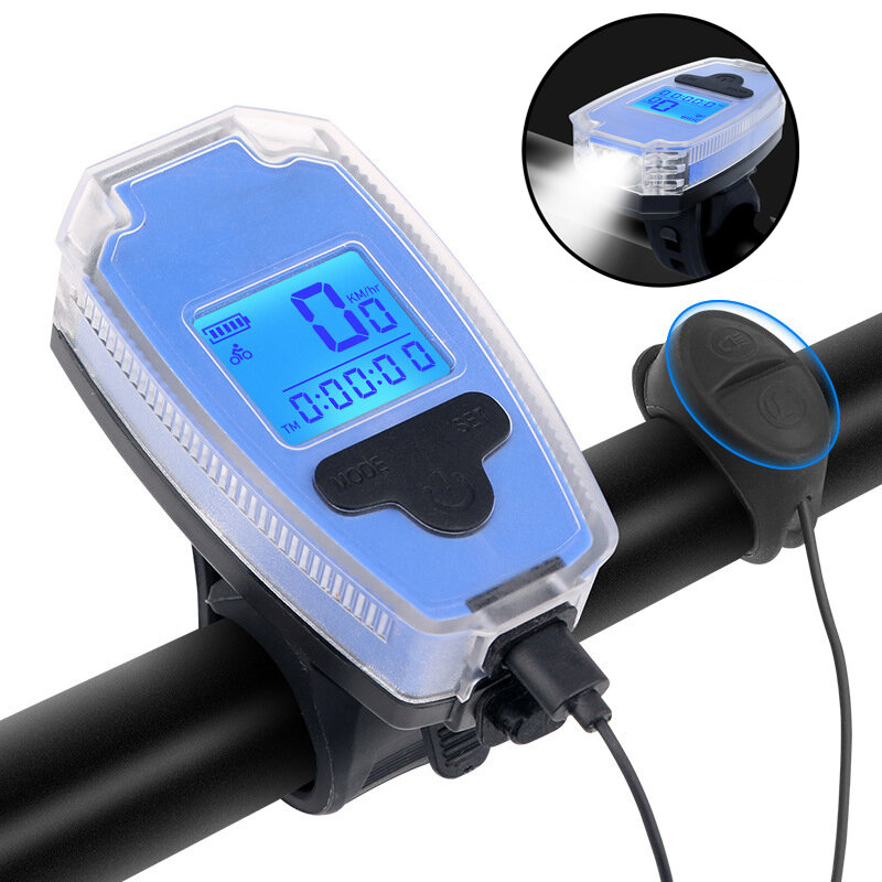 BIKIGHT Luz de cabeza delantera de bicicleta 3 en 1 + odómetro + bocina Luz de cabeza de ciclismo con carga USB 3 modos
