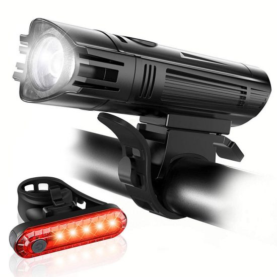 Juego de luces para bicicleta T6 650LM Ultra Bright IPX4 1300mAh 4 modos Luz delantera de bicicleta recargable USB 5 LED