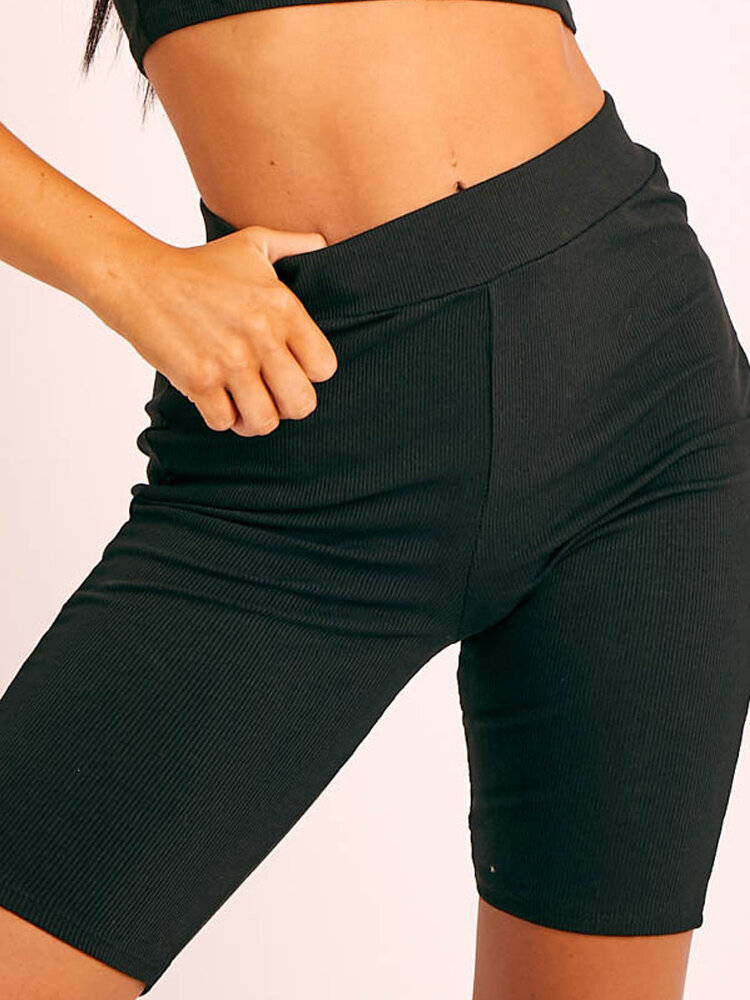 Pantalones cortos deportivos elásticos de cintura alta de color sólido para mujer Aptitud
