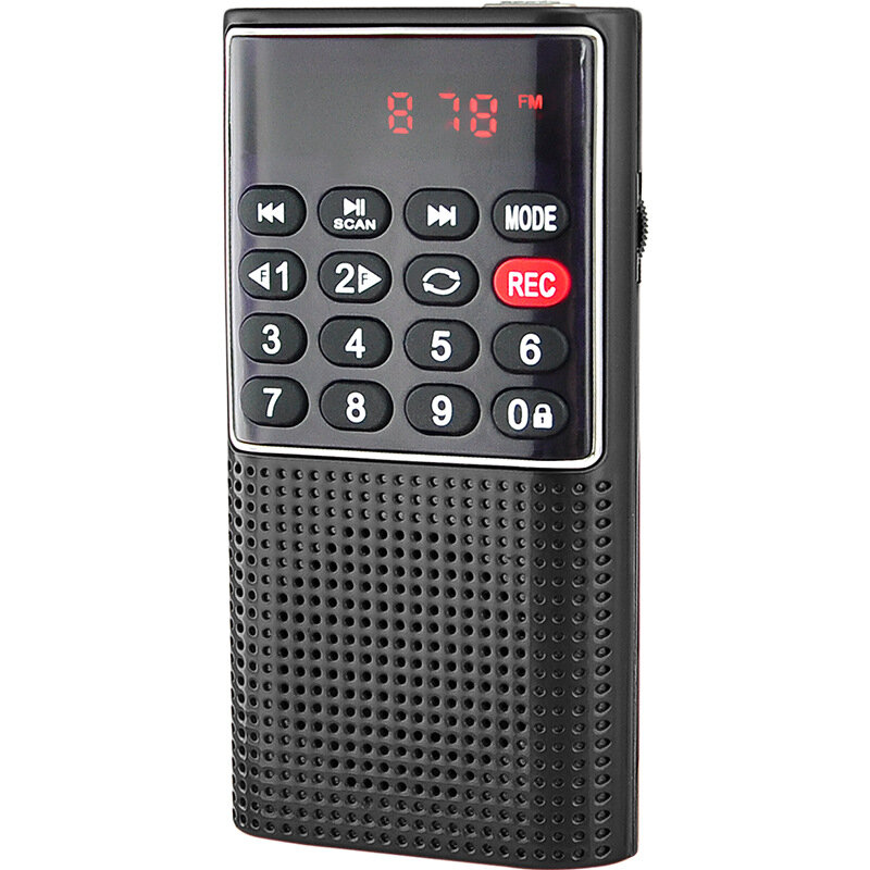 Mini FM Radio Reproductor de música con altavoz portátil con conector para auriculares Soporte de grabación Tarjeta TF C