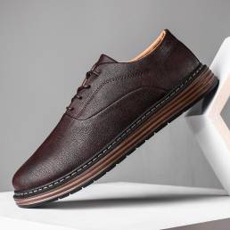 Hombres cómodos zapatos de cuero informales de negocios con plataforma usable con punta redonda