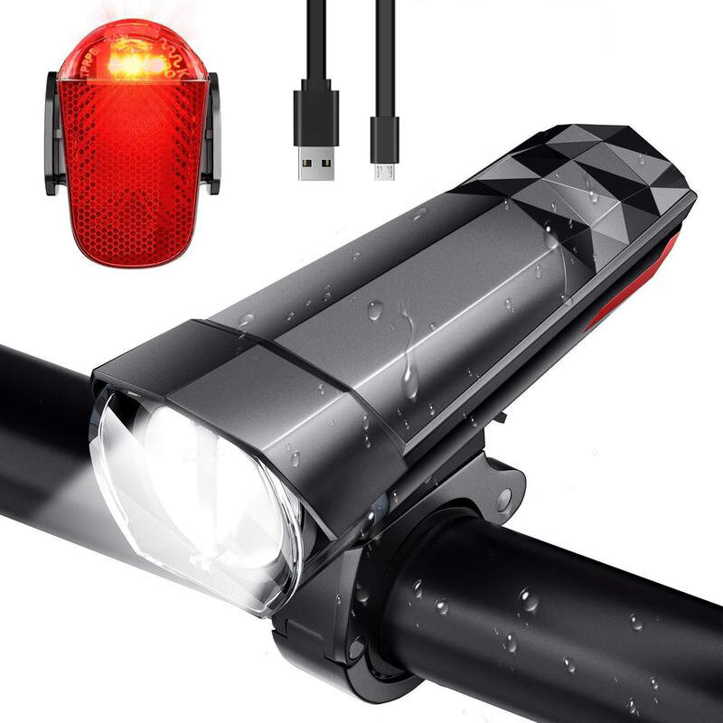 BIKIGHT 320LM Faro de luz para bicicleta + 120LM Luz trasera 3 modos Manillar delantero ajustable Lámpara Carga USB Impe