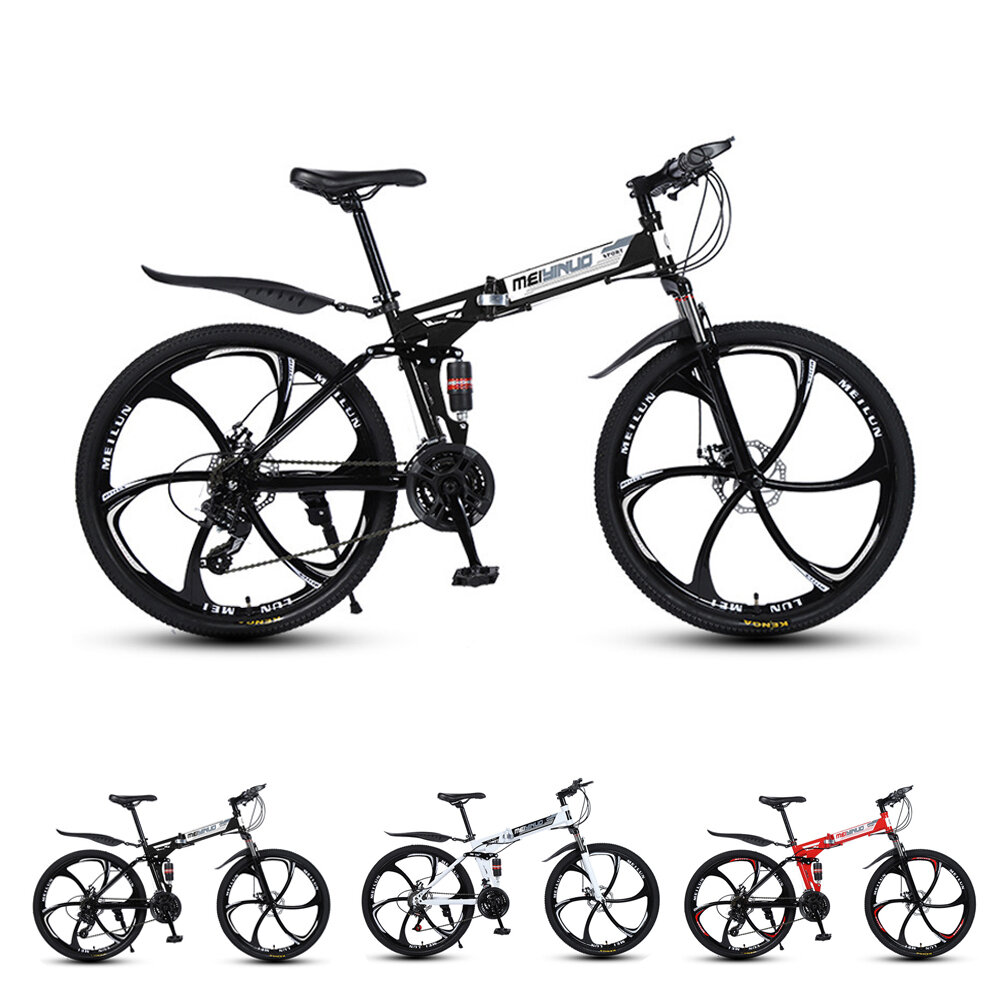 MYNUO 26 Inch Bicicleta de montaña plegable de 21 velocidades Frenos de disco dobles Doble amortiguador Bicicleta todote