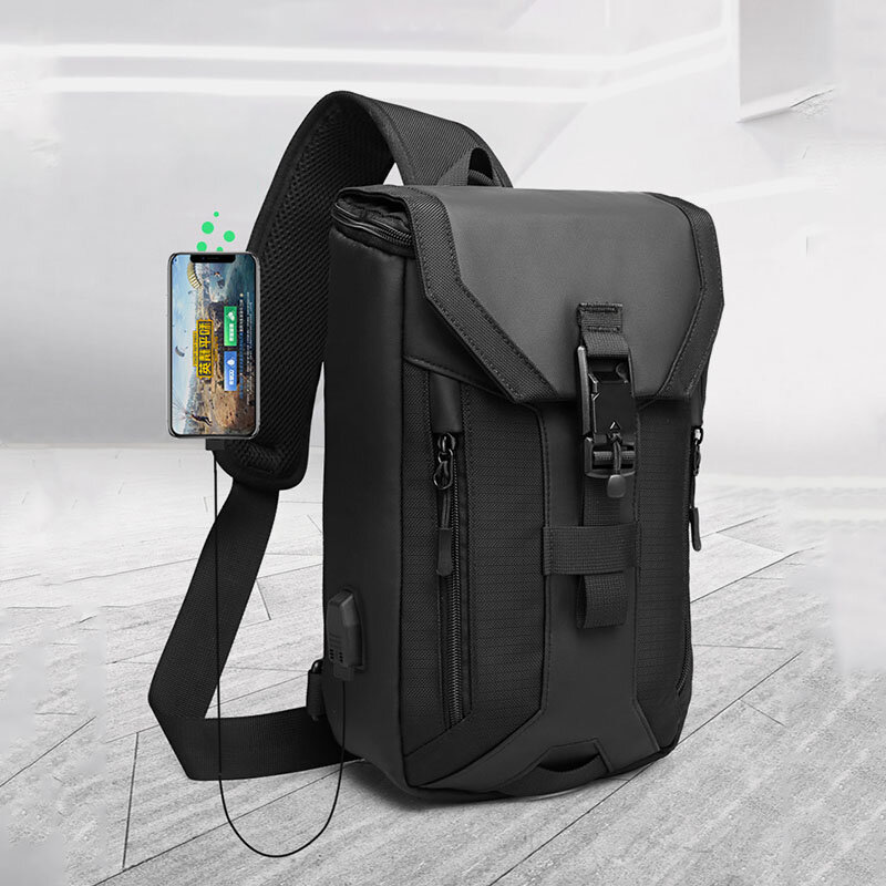 Hombre Oxford Carga USB Multi-bolsillo 3 Ranuras para tarjetas Impermeable al aire libre Bandolera Bolsa Pecho Bolsa Sli