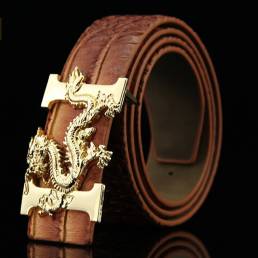 Hombres de cuero de imitación 135 cm personalidad de la moda cocodrilo Patrón oro Dragón decoración Cinturón