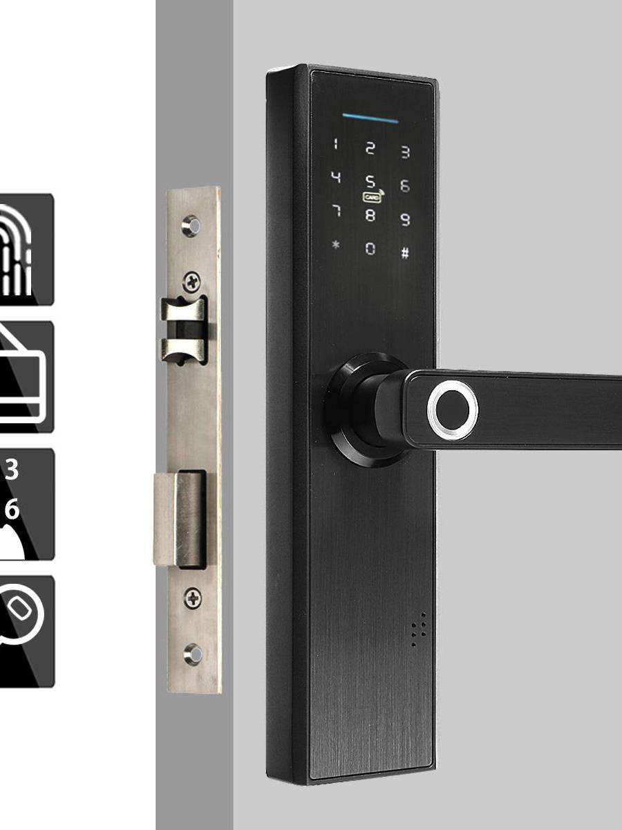 Puerta inteligente electrónica cerradura Huella digital biométrica Código digital Clave de tarjeta inteligente