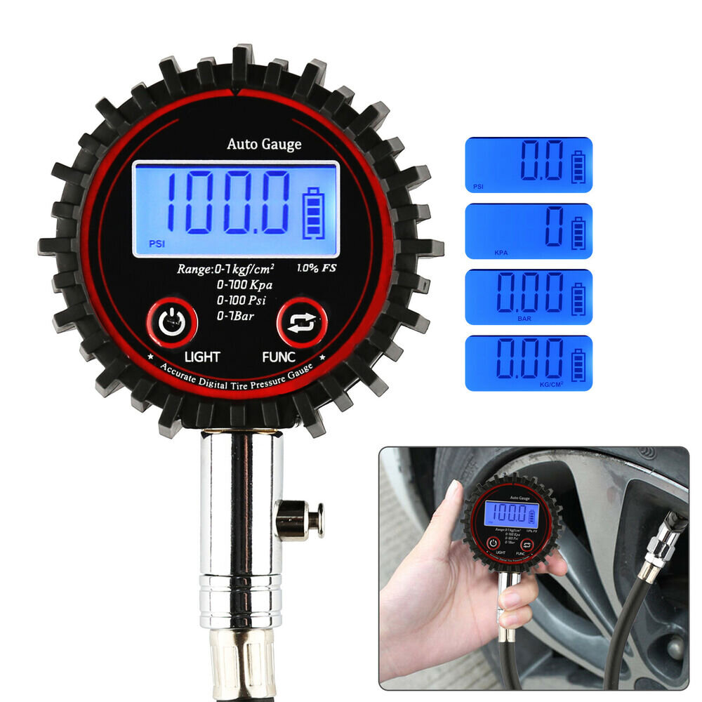 BIKIGHT Digital LCD Probador de manómetro de presión de neumáticos 200PSI Probador de compresión para scooter de bicicle