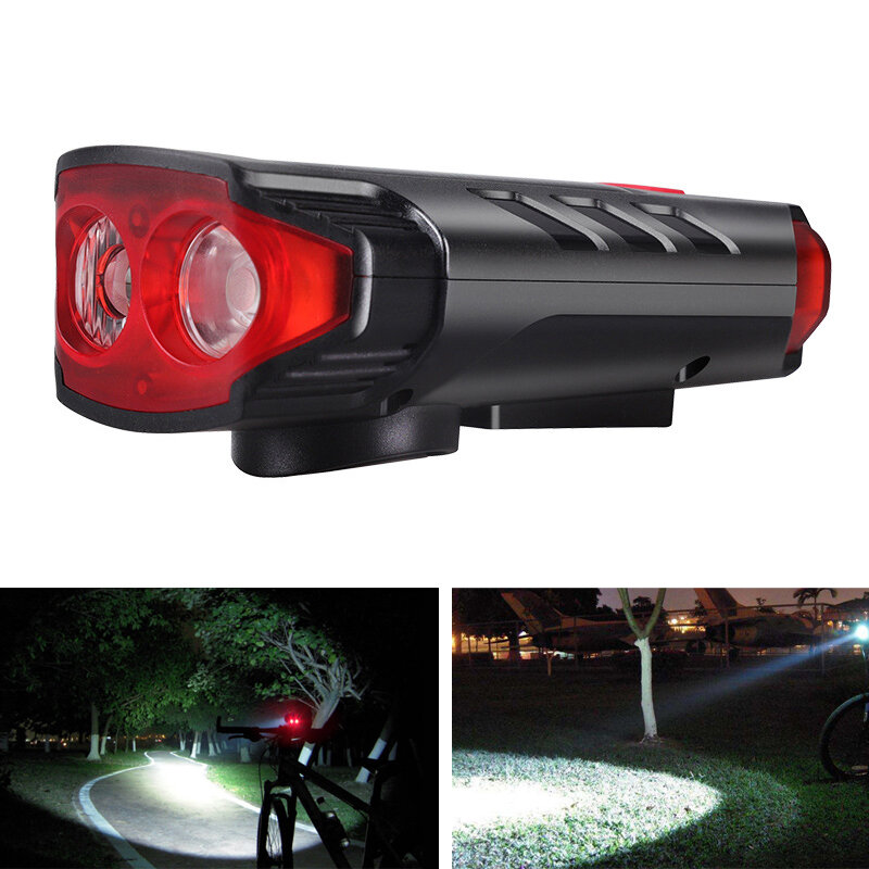 XANES® 5 modos 2 * T6 LED Solar Faros de bicicleta Sonidos de 6 cuernos Impermeable Luz de bicicleta para bicicleta de m