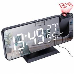 Bakeey LED Alarma digital Reloj FM Radio HD Espejo de proyección de tiempo Relojs Función de repetición Temperatura Hume