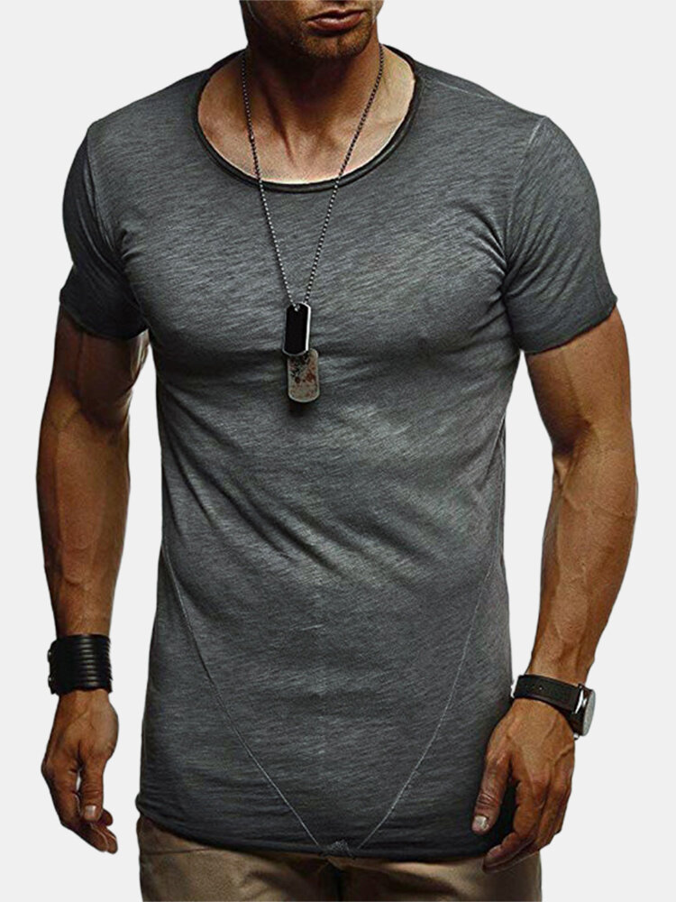 Camisetas de manga corta para hombre de color sólido Cuello Activewear Camisetas