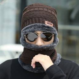 Hombres Lana Plus Terciopelo Grueso Invierno Mantener abrigado Cuello Protección Resistente al viento Tejido Sombrero