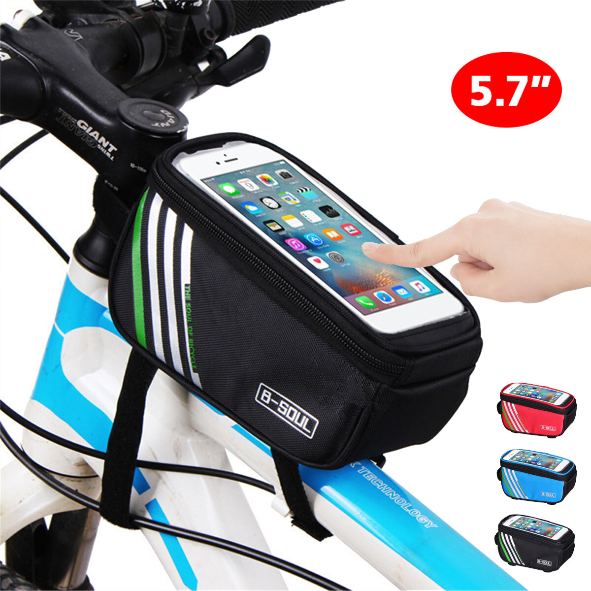 B-SOUL 5.7 Inch Tubo de teléfono de bicicleta con pantalla táctil Bolsa con agujeros Auricular Delantero de bicicleta a