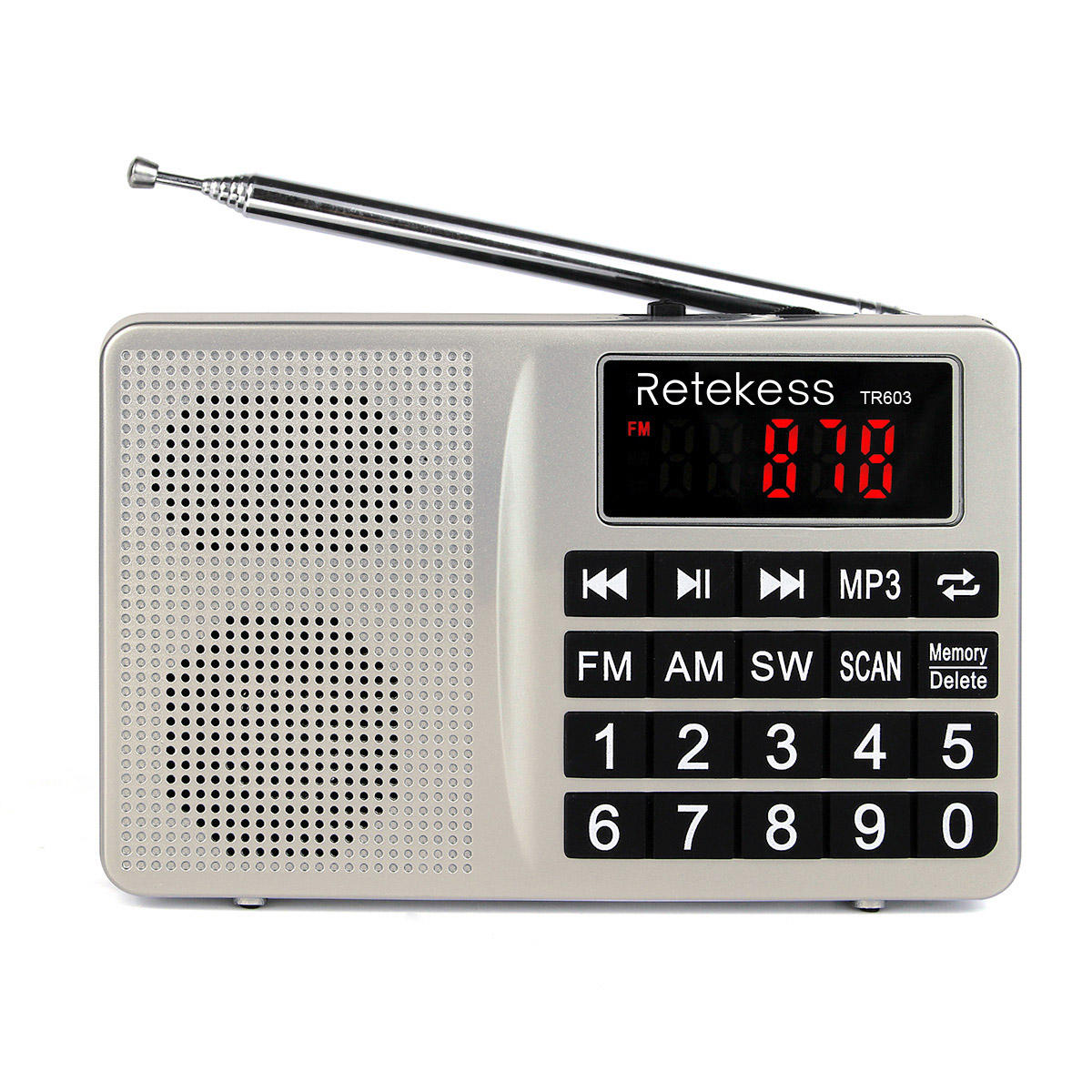 Retekess Digital Pantalla FM AM SW Radio Reproductor de audio AUX MP3 para el teléfono móvil Regalo para familia