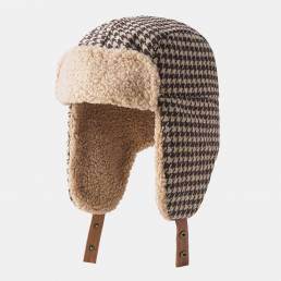 Hombres y Mujer Tela escocesa de algodón Patrón Invierno grueso resistente al frío Sombrero Oreja Trampero de protección