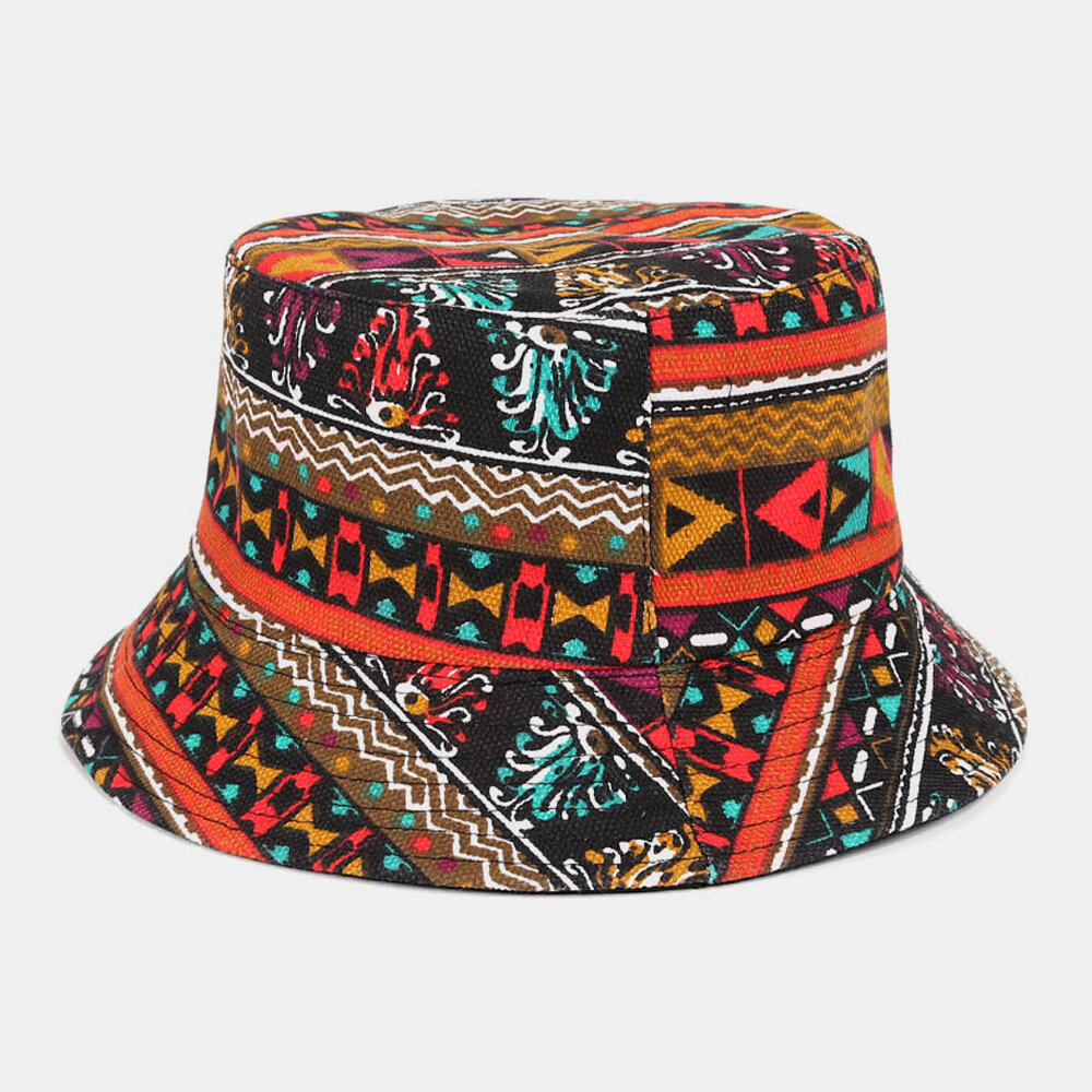 Cubo de impresión geométrica bohemia de estilo étnico de algodón de doble cara unisex Sombrero