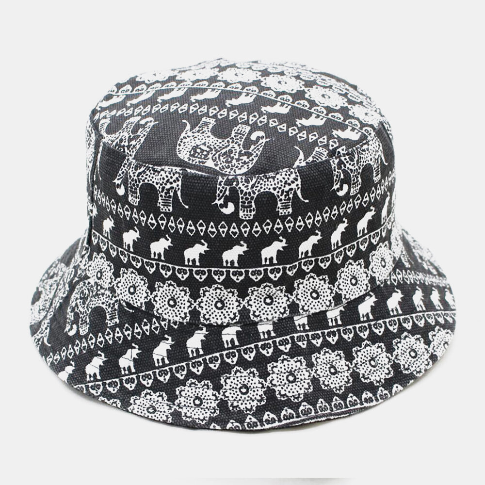 Unsiex Algodón Retro Estilo étnico Elefante Patrón Cubo informal de moda Sombrero