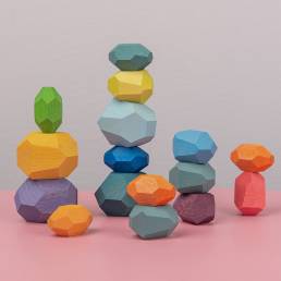 Juguete educativo de bloques de construcción de piedra de colores de madera