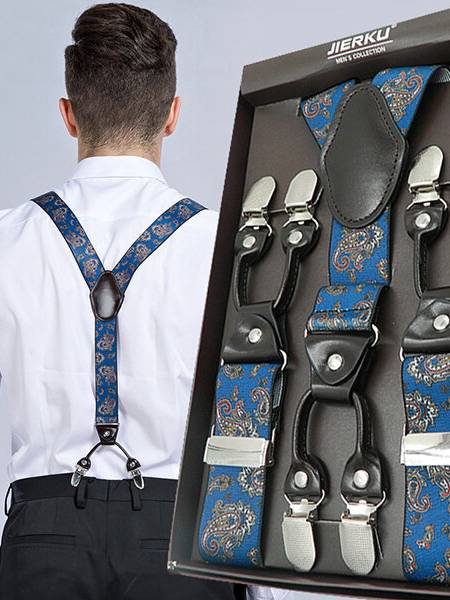 125CM Suspenders de los hombres Brazaletes Suspenders de cuero elástico alto Adjustable 6 Clip Cinturón Strap