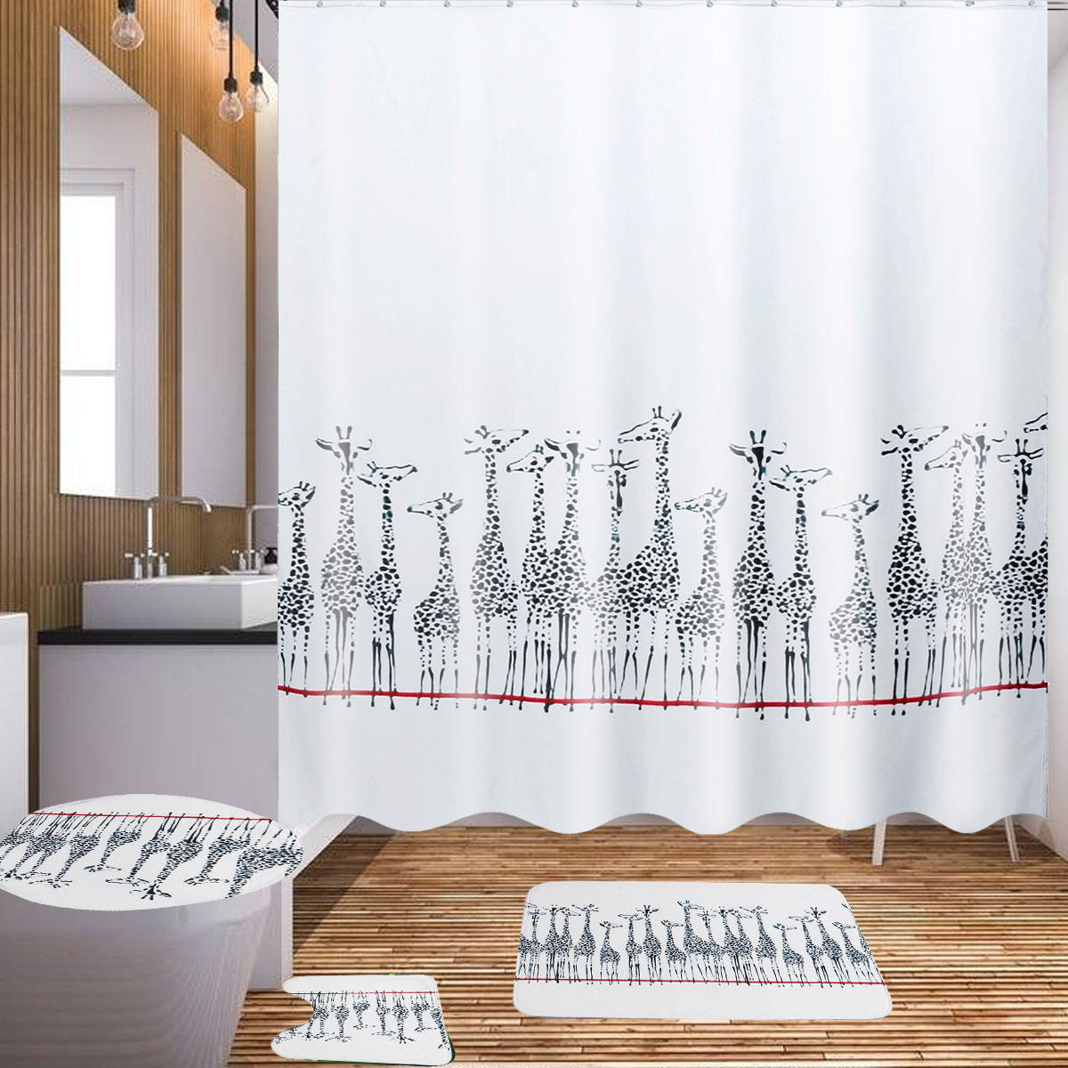 Cortinas de ducha de tela de baño de jirafa de 180x180cm Impermeable Tapa de inodoro con tapa