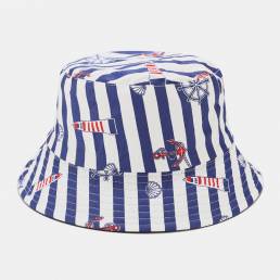 Unisex de doble cara de algodón con rayas de ancla Patrón Pareja de sombrillas estilo azul marino Sombrero Cubo Sombrero