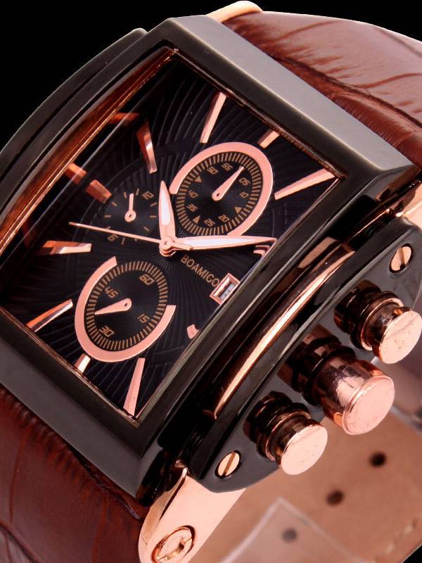 BOAMIGO 2098 Reloj cuadrado pequeño retro Calendario Hombres Impermeable Reloj de cuarzo con correa de cuero