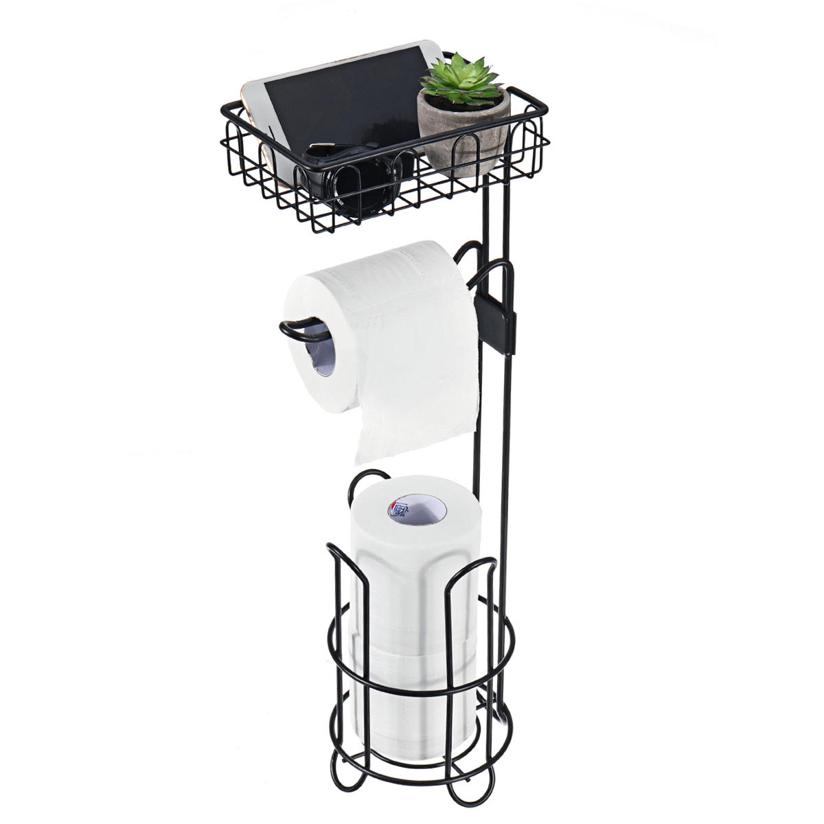 Papel higiénico Toalla Soporte de almacenamiento Organizador Estante Cuarto de baño Estante de soporte de rollo vertical