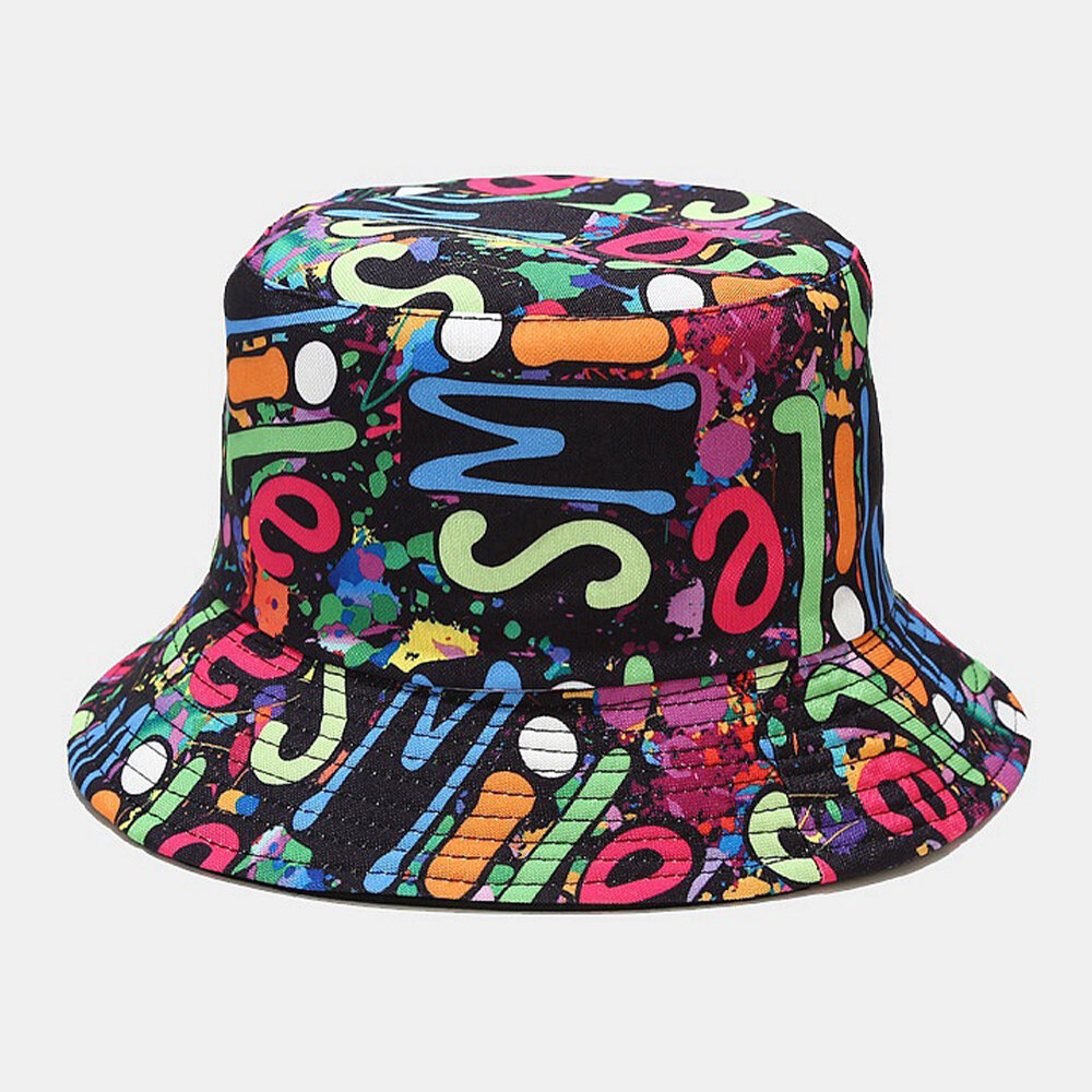 Unisex de doble cara Colorful Graffiti Hip-Hop Cubo de sombrilla de moda Sombrero