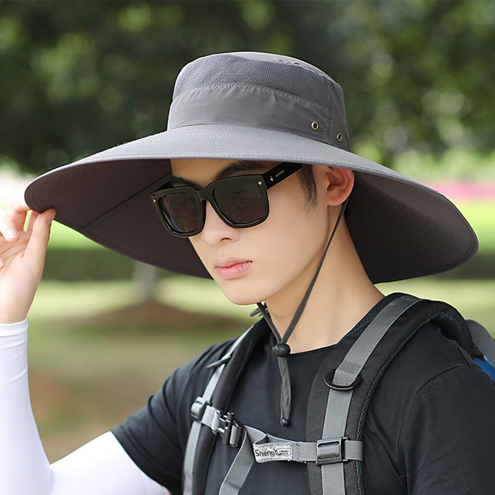 Hombres Verano UV Protección Wild Brim Visor Ajustable Sun Sombrero Cubo Sombrero Para pesca Montañismo