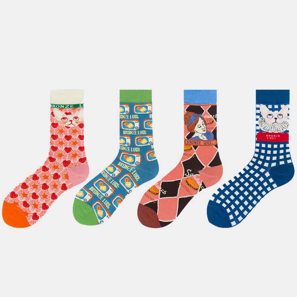 Estilo Japonés Unisex Ilustración Creativa Patchwork Color Pareja Linda Tubo calcetines