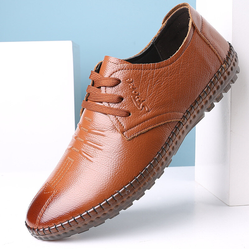 Zapatos de cuero de vaca casual de negocios de costura a mano para hombres