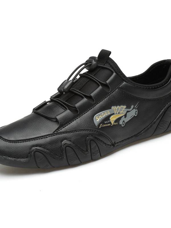 Zapatos planos de conducción casual de encaje elástico transpirable de cuero para hombres